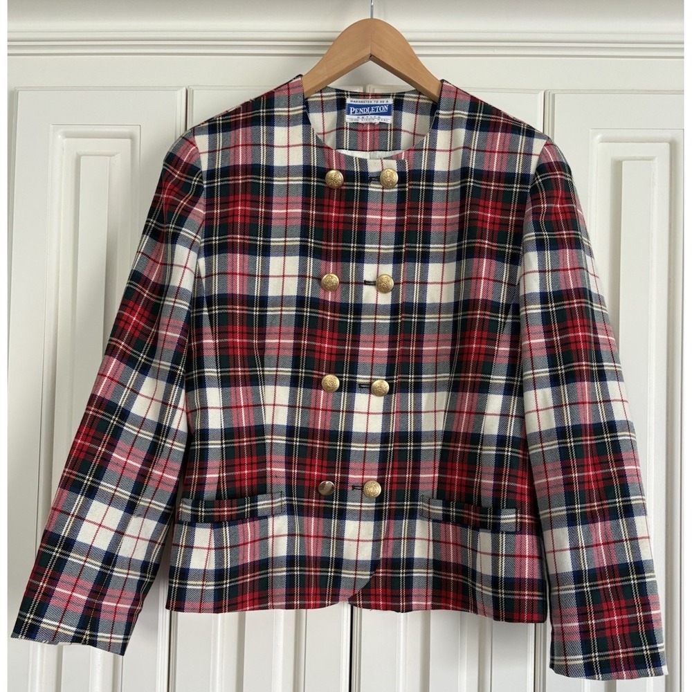 Vintage‎ Pendleton 100% Virgin Wool USA Plaid Gold Button Jacket Women's SP